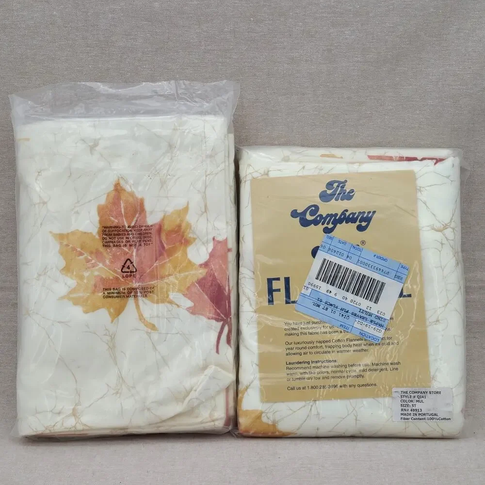 Set of 4, The Company Store Maple Leaves Flannel Standard Pillowcases NIP Cotton